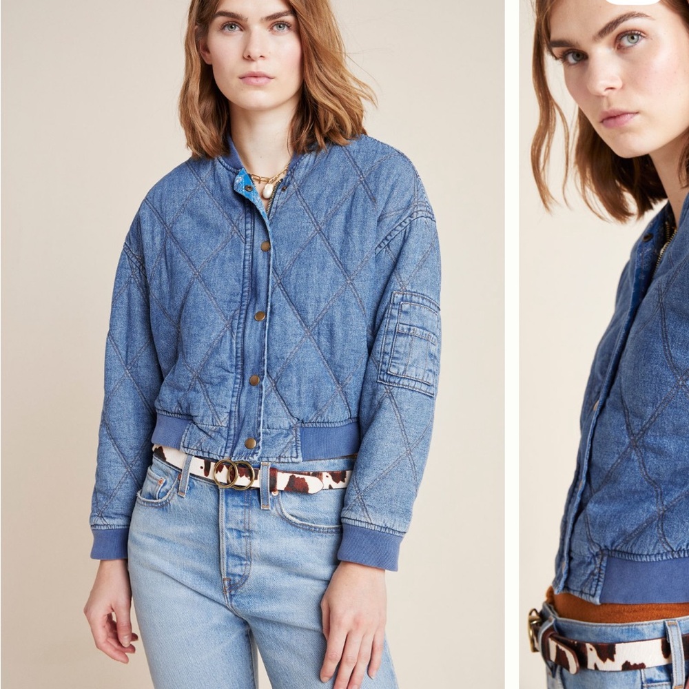 Anthropologie Lindy Quilted Denim Bomber Jacket in Indigo size Medium - Picture 10 of 15